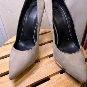 Taupe suede silver platforms